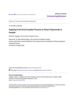 Applying Front End Compiler Process to Parse Polynomials in Parallel