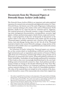 Documents from the Thomond Papers at Petworth House Archive1 [With Index]