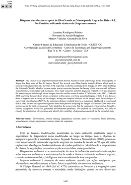 Diagnose Da Cobertura Vegetal De Ilha Grande No Município De Angra Dos Reis – RJ, Pós Presídio, Utilizando Técnicas De Geoprocessamento