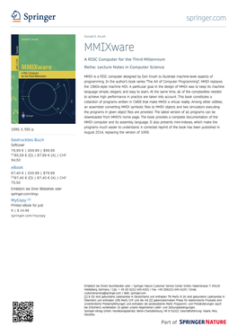 Mmixware a RISC Computer for the Third Millennium Reihe: Lecture Notes in Computer Science