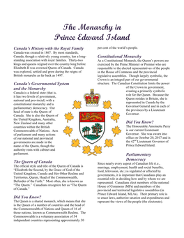 The Monarchy in Prince Edward Island