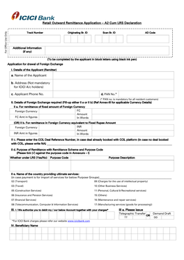 Retail Outward Remittance Application – A2 Cum LRS Declaration