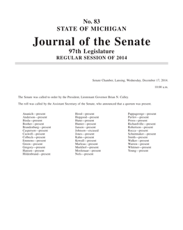 Journal of the Senate 97Th Legislature REGULAR SESSION of 2014
