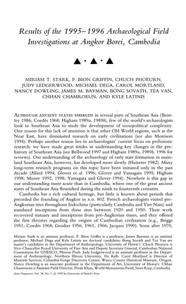 Results of the 1995-1996 Archaeological Field Investigations at Angkor Borei, Cambodia