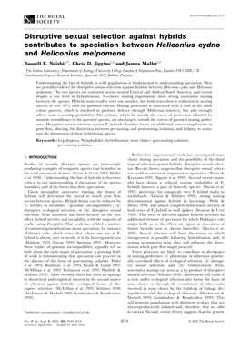 Disruptive Sexual Selection Against Hybrids Contributes to Speciation Between Heliconius Cydno and Heliconius Melpomene Russell E