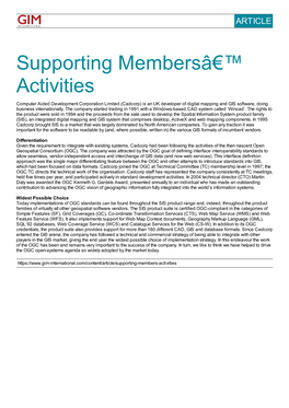 Supporting Membersâ€™ Activities