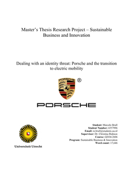 Master's Thesis Research Project – Sustainable Business and Innovation