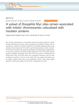 A Subset of Drosophila Myc Sites Remain Associated with Mitotic Chromosomes Colocalized with Insulator Proteins