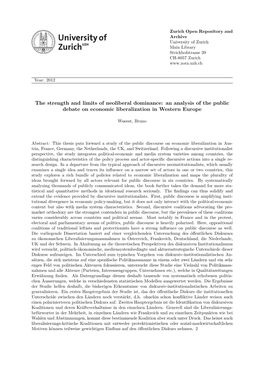 The Strength and Limits of Neoliberal Dominance: an Analysis of the Public Debate on Economic Liberalization in Western Europe