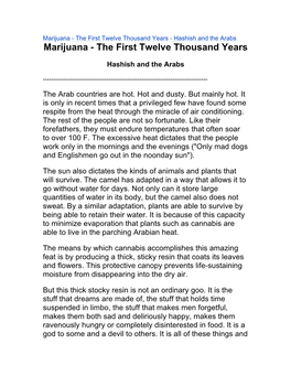 Hashish and the Arabs Marijuana - the First Twelve Thousand Years