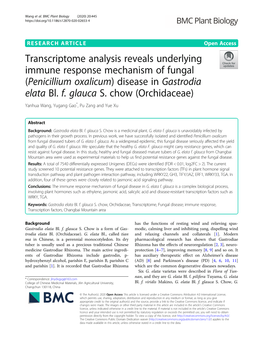 Transcriptome Analysis Reveals Underlying Immune Response Mechanism of Fungal (Penicillium Oxalicum) Disease in Gastrodia Elata Bl