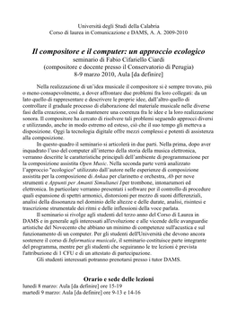 Il Compositore E Il Computer: Un Approccio Ecologico