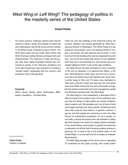 West Wing Or Left Wing? the Pedagogy of Politics in the Masterly Series of the United States