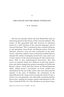 Ezra Pound and the Greek Anthology