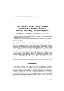 Tremadocian, Northeast Estonia): Lithology, Mineralogy, and Biostratigraphy