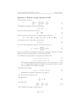 Question 1: Kinetic Energy Operator in 3D in This Exercise We Derive 2 2 ¯H ¯H 1 ∂2 Lˆ2 − ∇2 = − R +
