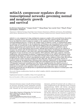 Msin3a Corepressor Regulates Diverse Transcriptional Networks Governing Normal and Neoplastic Growth and Survival