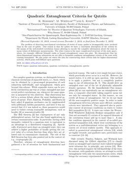 Quadratic Entanglement Criteria for Qutrits K