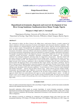 Depositional Environments, Diagenesis and Reservoir Development of Asu River Group Sandstone: Southeastern Lower Benue Trough, Nigeria