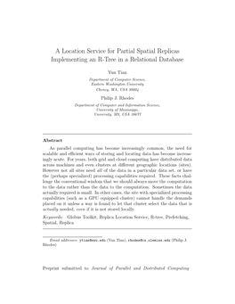 A Location Service for Partial Spatial Replicas Implementing an R-Tree in a Relational Database