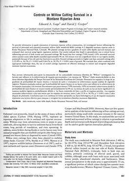 Controls on Willow Cutting Survival in a Montane Riparian Area Edward A