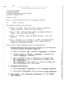 Selected Medicinal Plants for Field Work, 1978-79