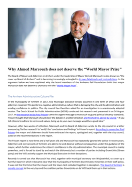 Why Ahmed Marcouch Does Not Deserve the “World Mayor Prize”