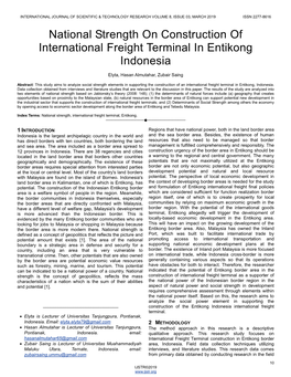 National Strength on Construction of International Freight Terminal in Entikong Indonesia