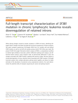 Full-Length Transcript Characterization of SF3B1 Mutation in Chronic Lymphocytic Leukemia Reveals Downregulation of Retained Introns