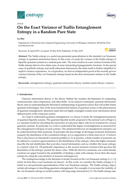 On the Exact Variance of Tsallis Entanglement Entropy in a Random Pure State