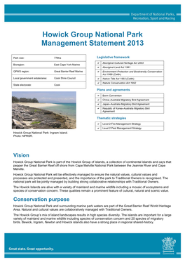 Howick Group National Park Management Statement 2013 (PDF