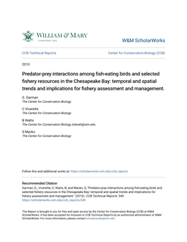 Predator-Prey Interactions Among Fish-Eating Birds and Selected Fishery Resources in the Chesapeake