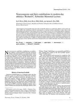 Neurosurgeons and Their Contributions to Modern-Day Athletics: Richard C