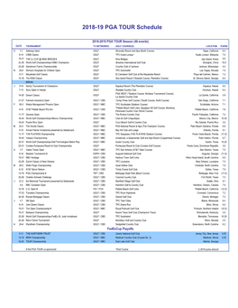 2018-19 PGA TOUR Schedule