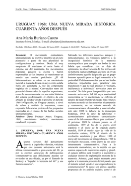 URUGUAY 1968: UNA NUEVA MIRADA HISTÓRICA CUARENTA AÑOS DESPUÉS Ana María Buriano Castro