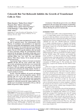 Celecoxib but Not Rofecoxib Inhibits the Growth of Transformed Cells in Vitro