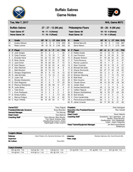 Buffalo Sabres Game Notes