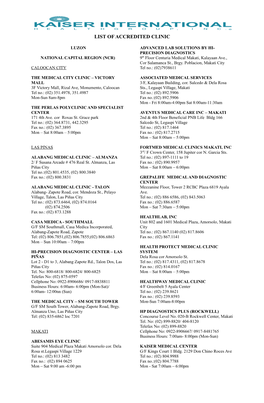 List of Accredited Clinic