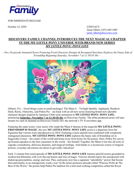 Discovery Family Channel Introduces the Next Magical Chapter in the My Little Pony Universe with Brand-New Series My Little Pony: Pony Life