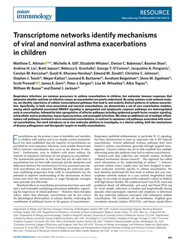 Transcriptome Networks Identify Mechanisms of Viral and Nonviral Asthma Exacerbations in Children