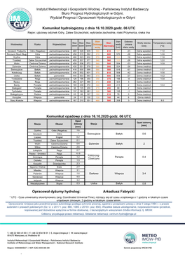 Instytut Meteorologii I Gospodarki Wodnej - Państwowy Instytut Badawczy Biuro Prognoz Hydrologicznych W Gdyni, Wydział Prognoz I Opracowań Hydrologicznych W Gdyni