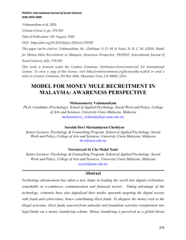 Model for Money Mule Recruitment in Malaysia: Awareness Perspective
