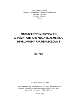 Mass Spectrometry-Based Applications and Analytical Method Development for Metabolomics