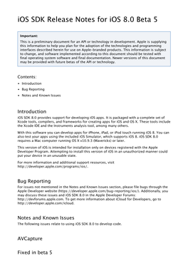 Ios SDK Release Notes for Ios 8.0 Beta 5