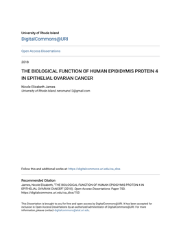 The Biological Function of Human Epididymis Protein 4 in Epithelial Ovarian Cancer