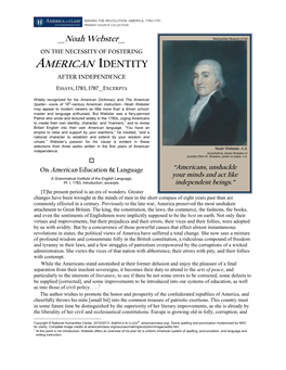 Noah Webster, Essays on Fostering American Identity, 1783 & 1787, Selections