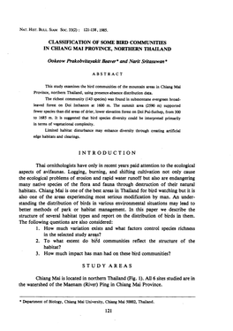 CLASSIDCATION of SOME BIRD COMMUNITIES in CHIANG Mal PROVINCE, NORTHERN THAILAND