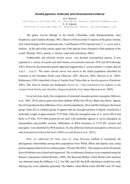 Aurelia Japonica: Molecular and Chromosomal Evidence A.V