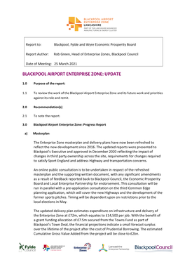 Blackpool Airport Enterprise Zone: Update