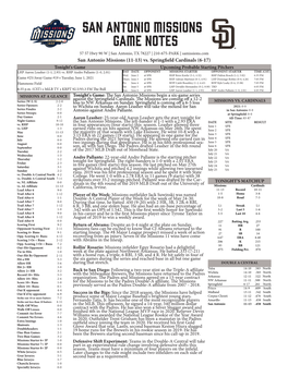 San Antonio Missions GAME NOTES